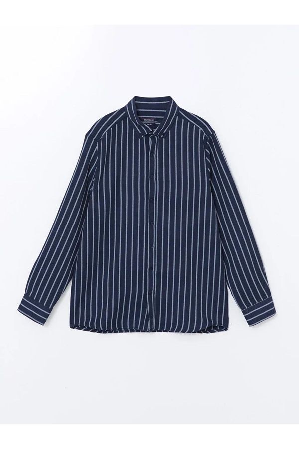 LC Waikiki LC Waikiki LCWAIKIKI Classic Navy Blue Striped Slim Fit Long Sleeve Striped Dobby Men's Shirt