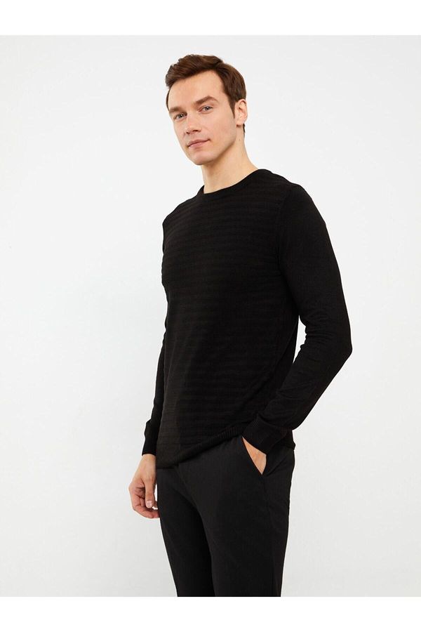 LC Waikiki LC Waikiki LCWAIKIKI Classic New Black Crew Neck Long Sleeve Striped Men's Knitwear Sweater