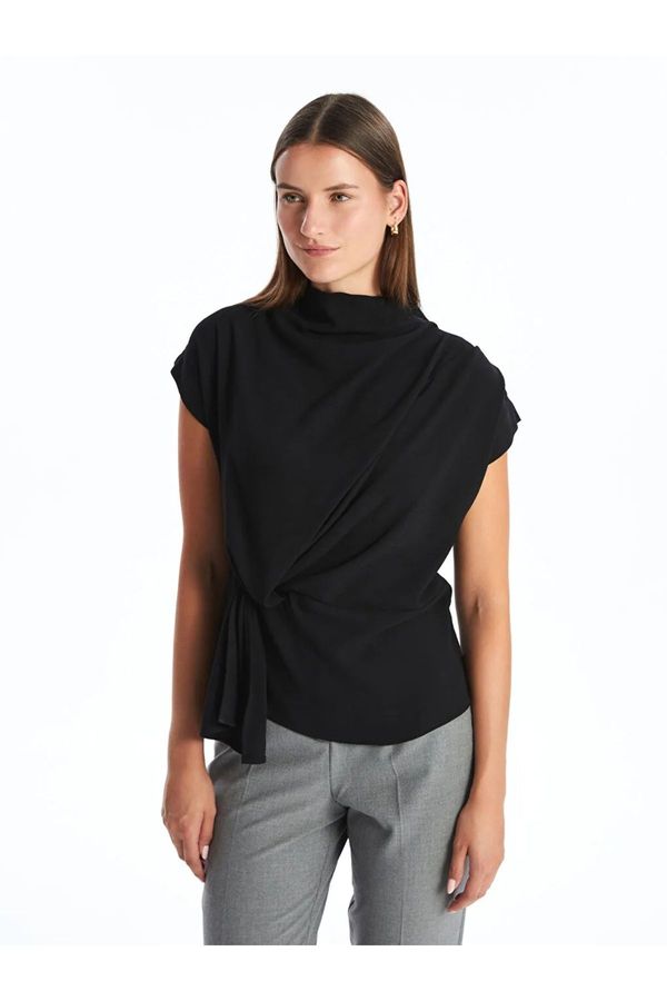 LC Waikiki LC Waikiki LCWAIKIKI Classic New Black Draped Collar Women's Blouse