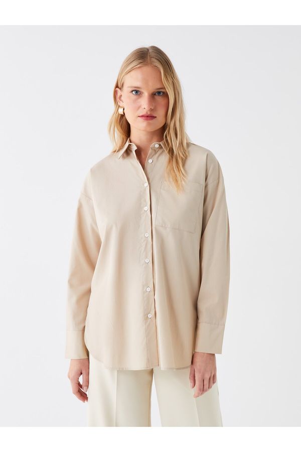 LC Waikiki LC Waikiki LCWAIKIKI Women's Classic Plain Long Sleeve Oversize Poplin Shirt