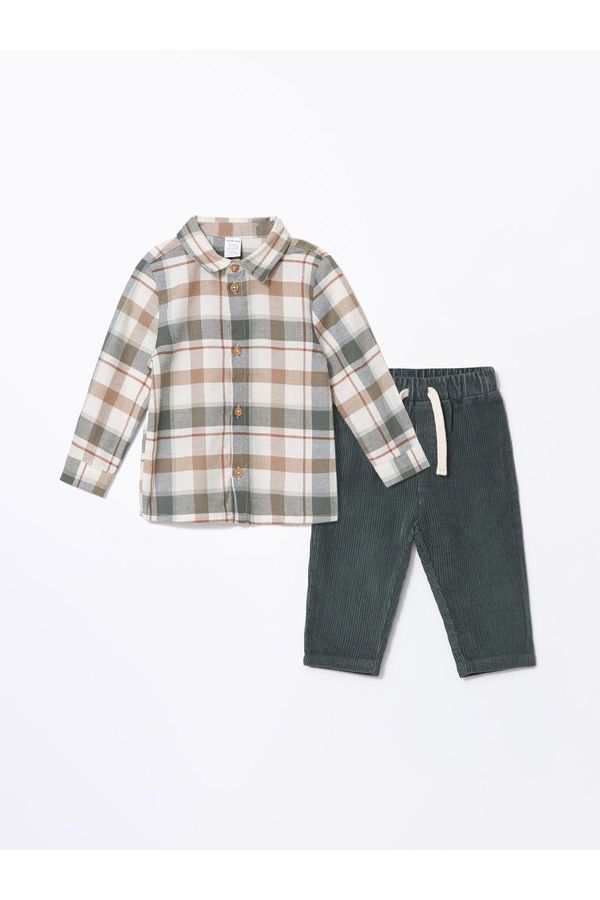 LC Waikiki LC Waikiki Long Sleeve Baby Boy Plaid Shirt and Pants 2-Piece Set