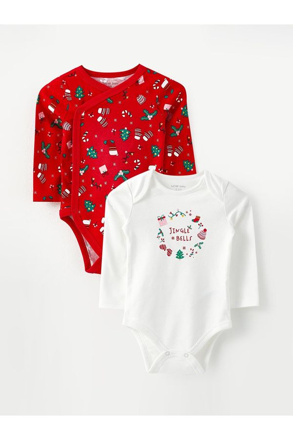 LC Waikiki LC Waikiki Long Sleeve Christmas Themed Baby Girl Snap-On Bodysuit 2-Piece