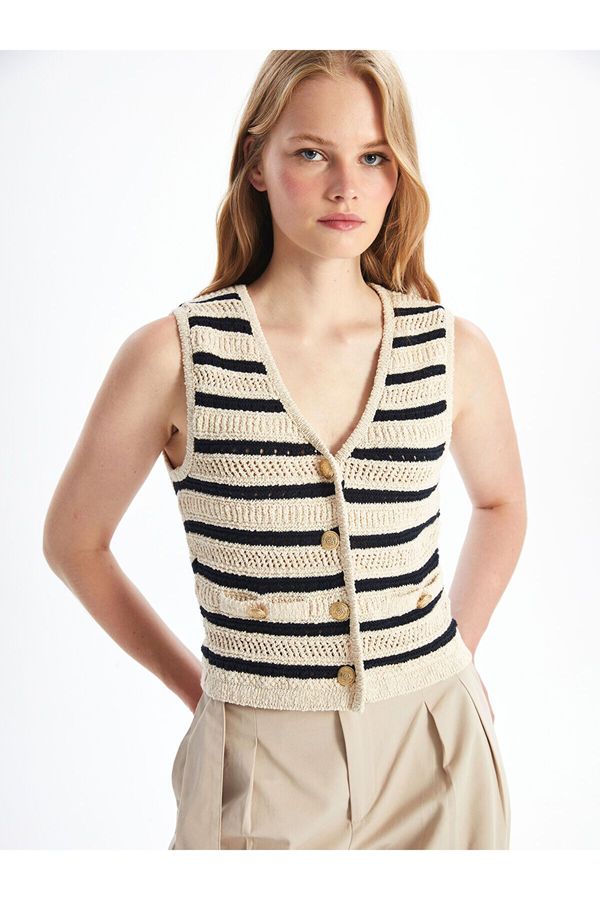 LC Waikiki LC Waikiki Lw - V-Neck Striped Women's Knitwear Vest