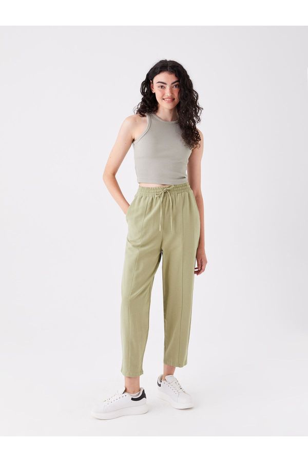 LC Waikiki LC Waikiki Plain Linen Blend Women's Trousers with Elastic Waist