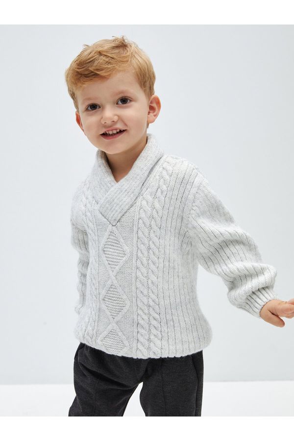 LC Waikiki LC Waikiki Shawl Collar Hair Knit Patterned Baby Boy Knitwear Sweater