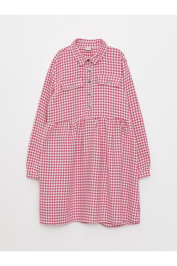 LC Waikiki LC Waikiki Shirt Collar Houndstooth Patterned Long Sleeve Girls' Dress