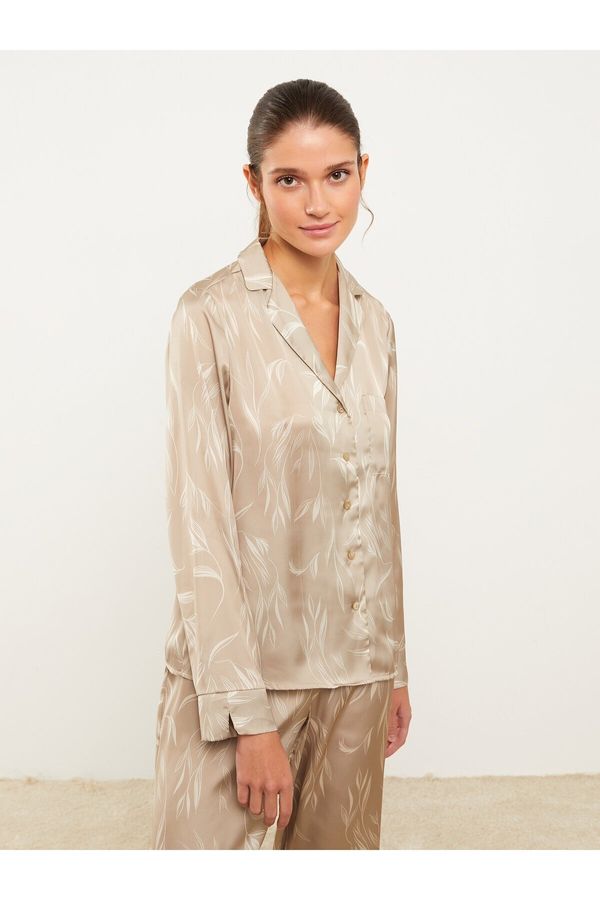 LC Waikiki LC Waikiki Shirt Collar Patterned Long Sleeve Satin Women's Pajama Set