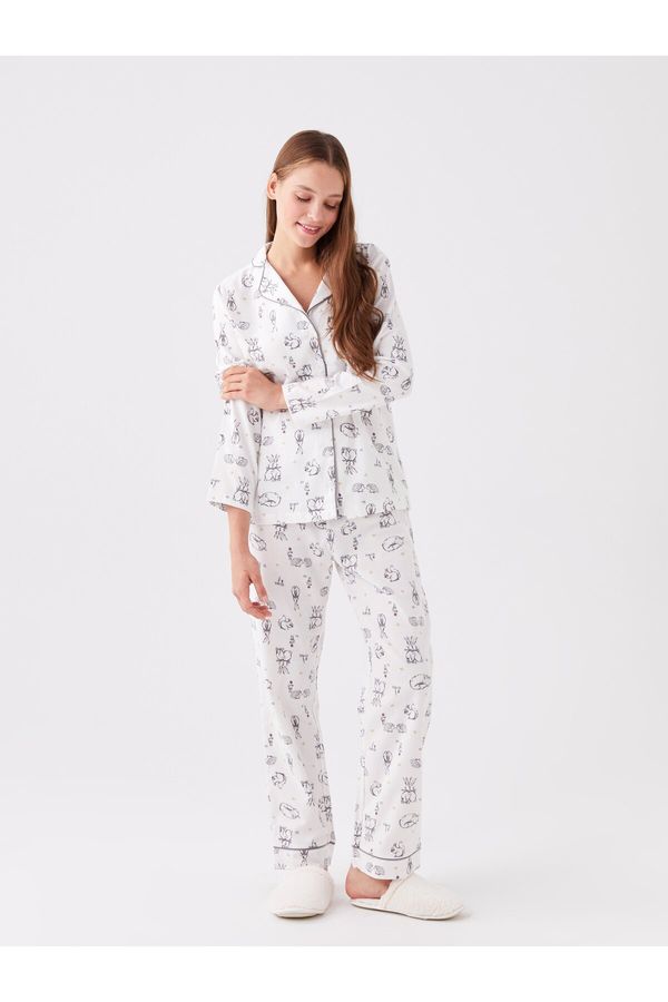 LC Waikiki LC Waikiki Shirt Collar Patterned Long Sleeve Women's Pajama Set