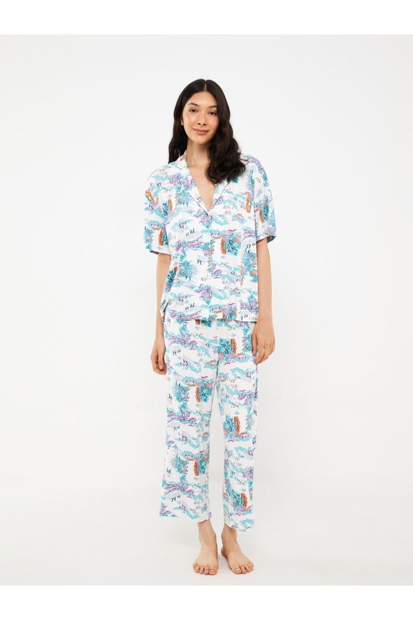 LC Waikiki LC Waikiki Shirt Collar Patterned Short Sleeve Women's Pajama Set