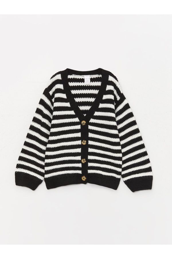 LC Waikiki LC Waikiki V Neck Long Sleeve Striped Baby Girl Knitwear Cardigan