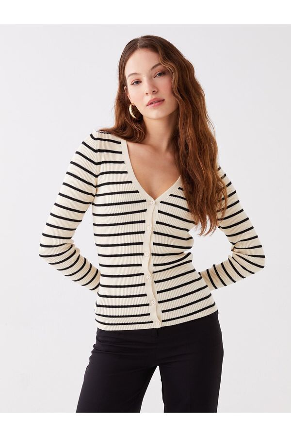 LC Waikiki LC Waikiki V-Neck Striped Long Sleeve Women's Knitwear Cardigan