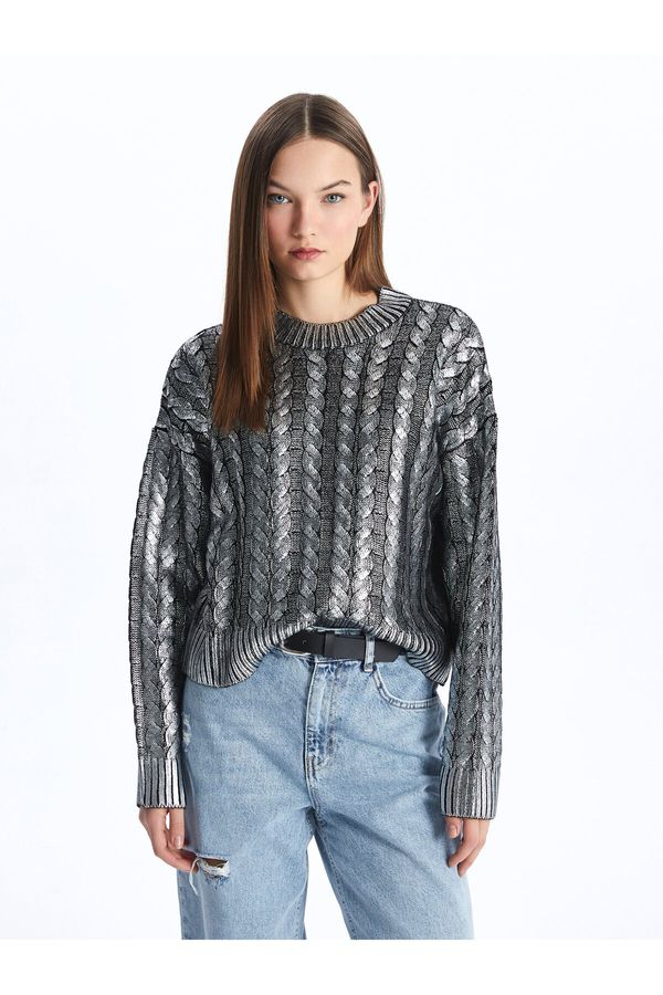 LC Waikiki LC Waikiki Women's Crew Neck Self Patterned Long Sleeve Metallic Knitwear Sweater