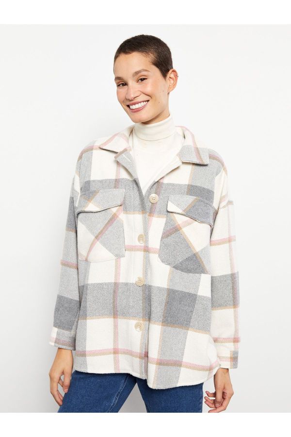 LC Waikiki LC Waikiki Women's Plaid Long Sleeve Flannel Oversize Lumberjack Shirt Jacket