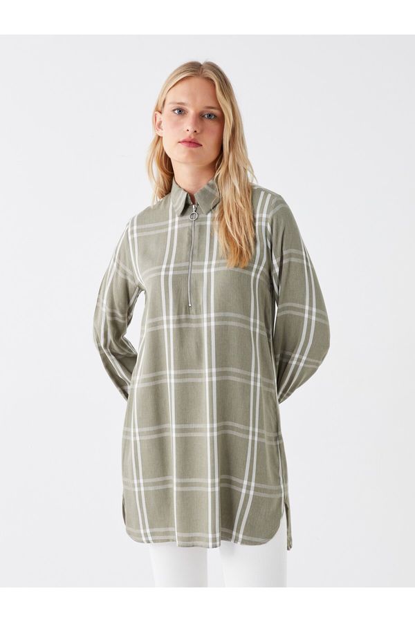 LC Waikiki LC Waikiki Women's Shirt Collar Plaid Long Sleeve Tunic