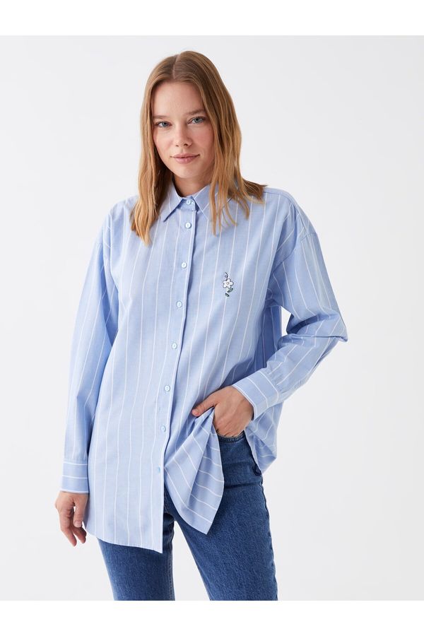 LC Waikiki LC Waikiki Women's Shirt Collar Striped Long Sleeve Oversize Poplin Tunic