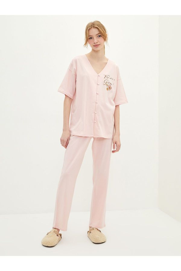 LC Waikiki LC Waikiki Women's V-Neck Printed Cotton Pajamas Set