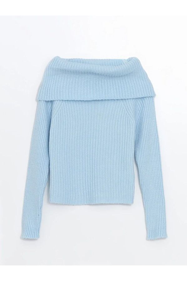 LC Waikiki LC Waikiki XSIDE Light Blue Boat Neck Plain Long Sleeve Women's Knitwear Sweater