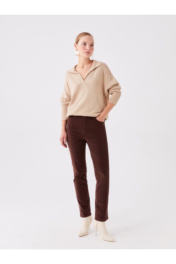 LC Waikiki LC Waikiki ženski normalni pas tanek fit ravne žametne hlače