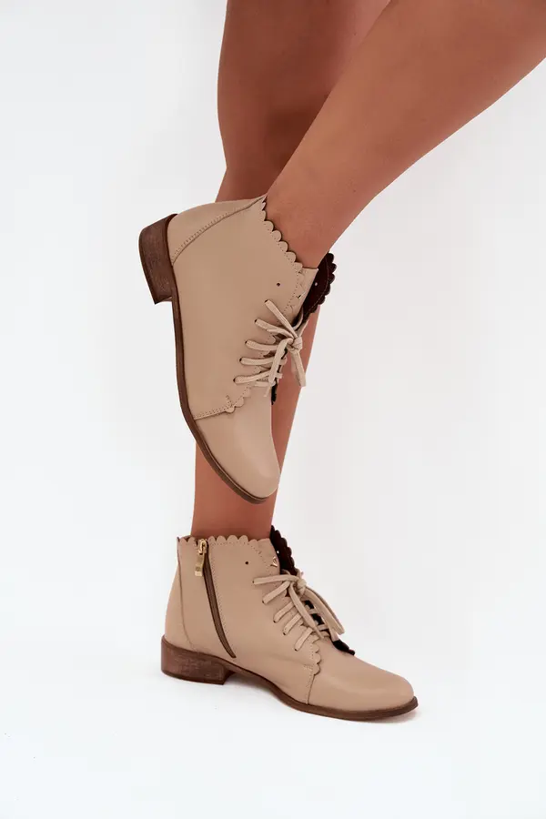 Zazoo Leather Ankle Boots With Flat Heel Beige Zazoo 2964