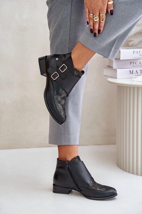 Maciejka Leather Ankle Boots With Low Heel And Buckles Maciejka