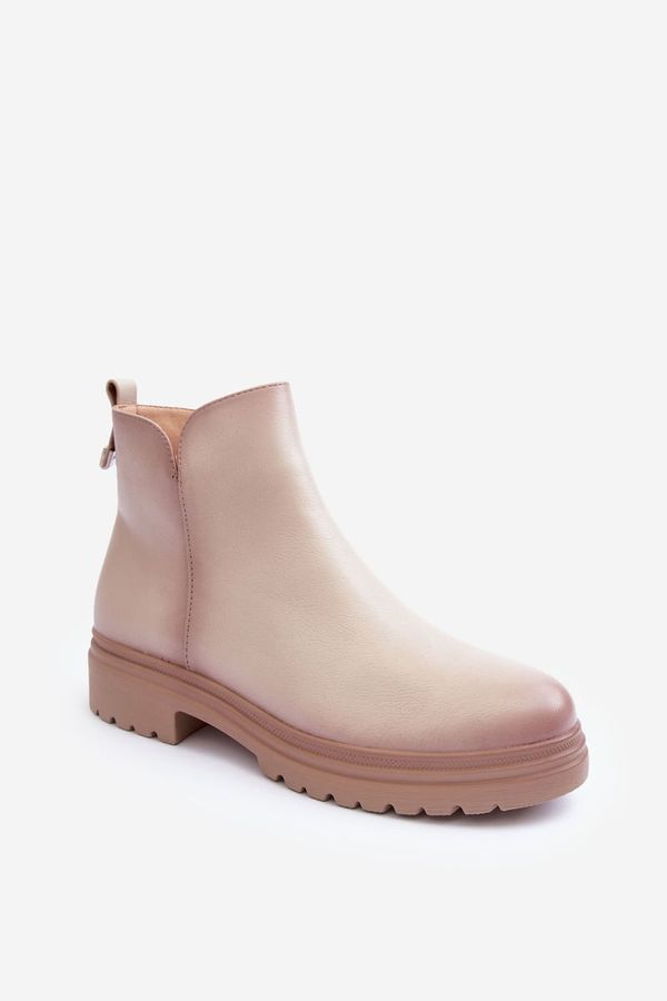 Kesi Leather ankle boots with low heel Beige Foteini