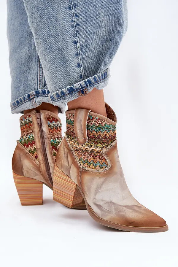 Maciejka Leather Cowboy Ankle Boots With Decorative Braiding Maciejka