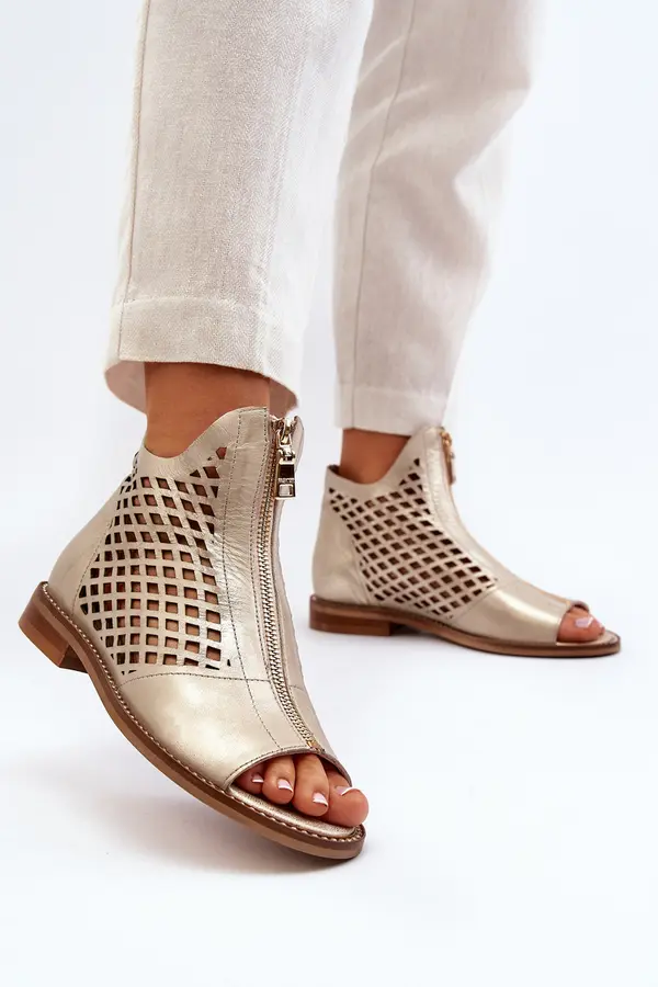 Zazoo Leather Cut-Out Sandals with Zip Gold Zazoo 977/L