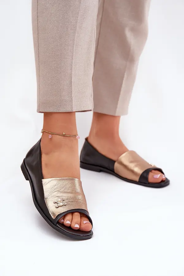 Zazoo Leather Elegant Ballerinas With Open Toes Zazoo 1865 Gold-Black