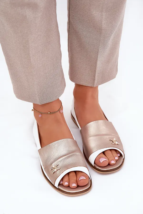 Zazoo Leather Elegant Ballet Flats With Open Toes White-Gold Zazoo 1865