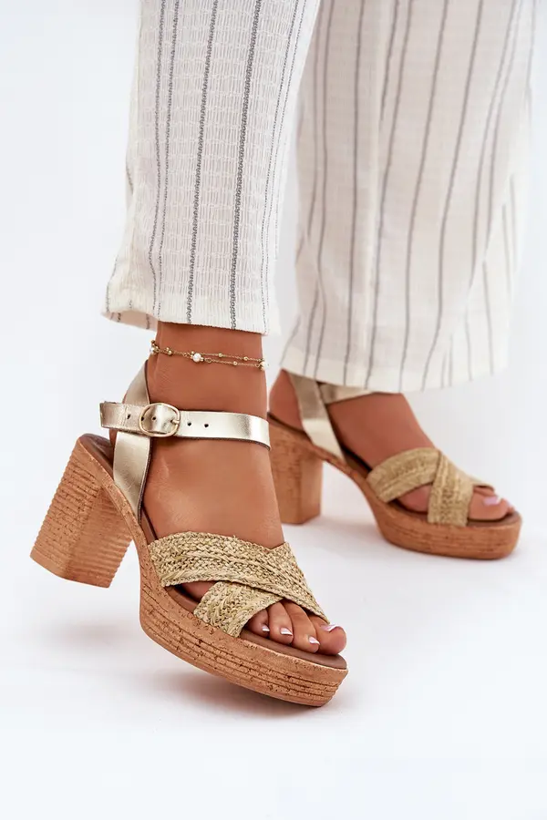 Zazoo Leather Heeled Sandals With Braided Straps Zazoo