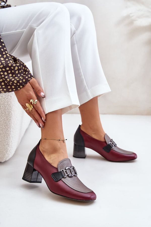 Laura Messi Leather Heels On A Block Heel With A Gold Decoration Laura Messi 2861 Burgundy