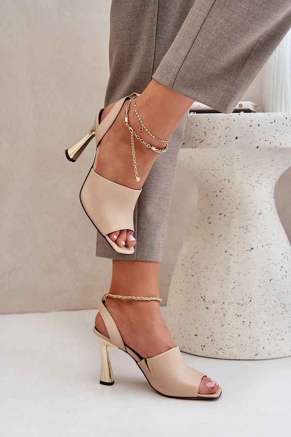 CheBello Leather High Heel Sandals With Decorative Bracelet CheBello 4440 Beige