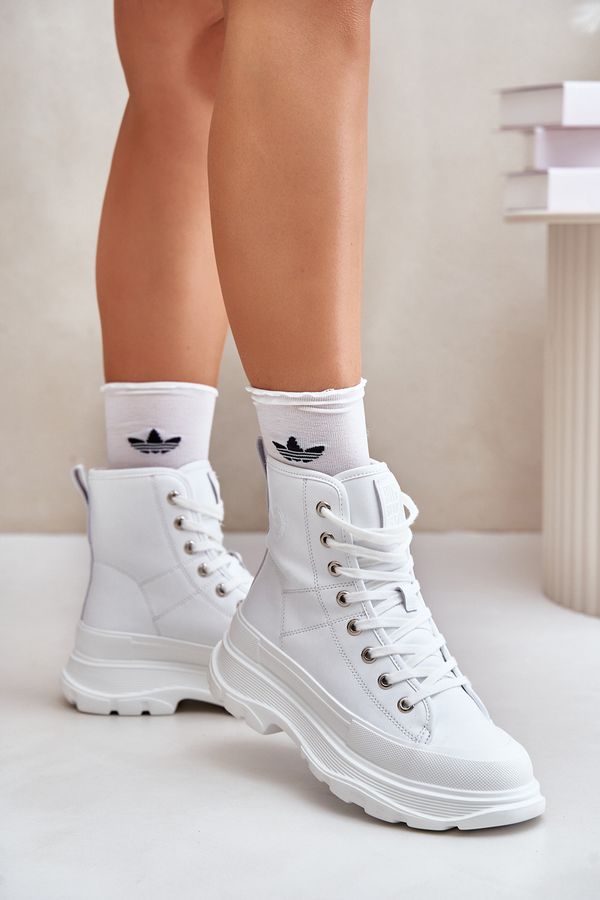 BIG STAR SHOES Leather insulated sneakers on a massive platform Big Star white