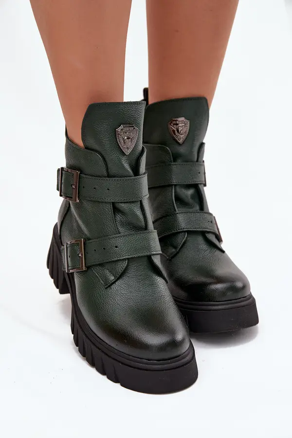 Zazoo Leather Insulated Women's Boots With Buckles And Decorative Detail Zazoo