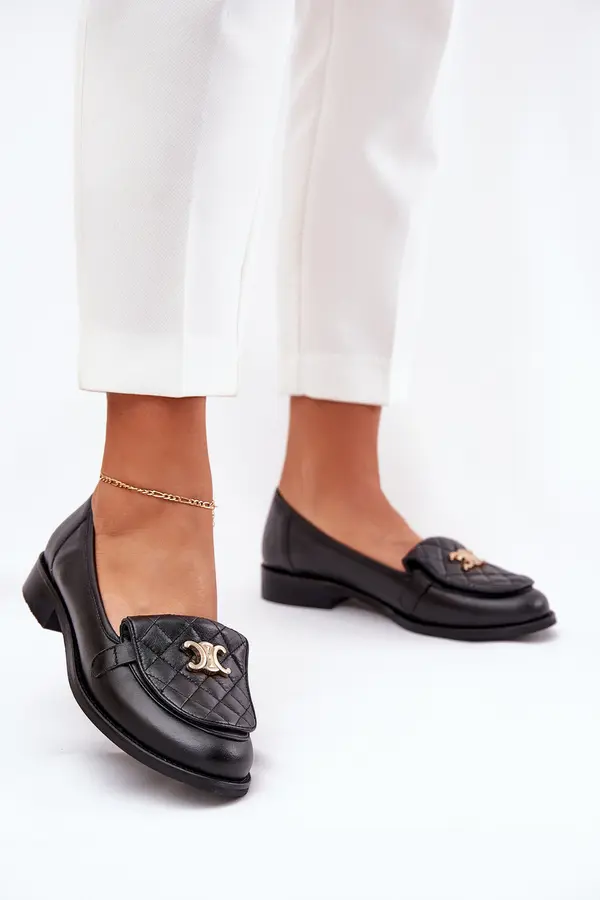 Laura Messi Leather Moccasins With Gold Decoration Black Laura Messi 2927