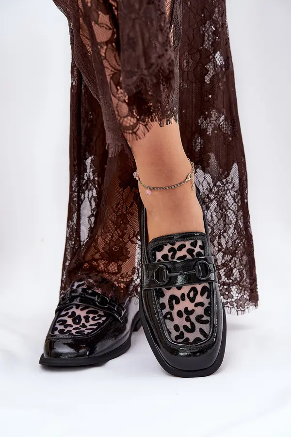 VINCEZA Leather Patent Moccasins With Mesh Black Vinceza 31931