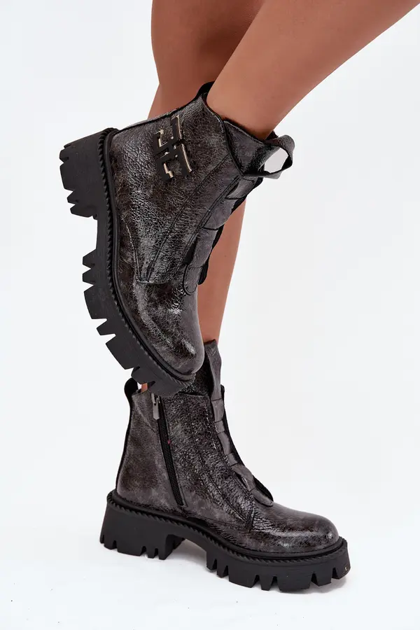 ARTIKER Leather Patent Women's Boots with Decoration Insulated Artiker