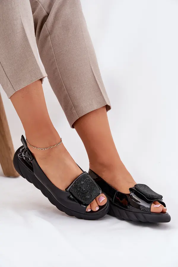 ARTIKER Leather Patent Women's Wedge Sandals with Decoration Artiker Black