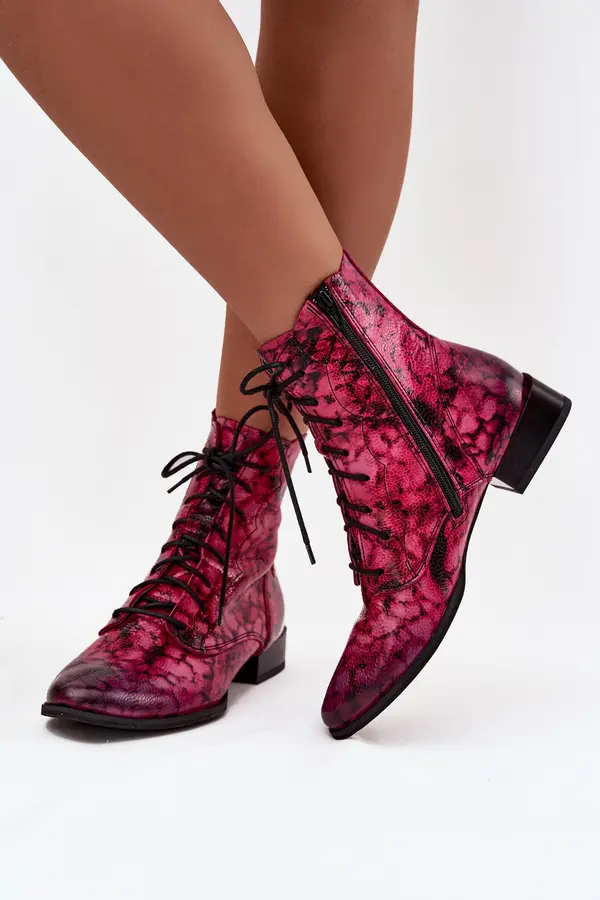 Maciejka Leather Patterned Ankle Boots On Flat Heel Maciejka