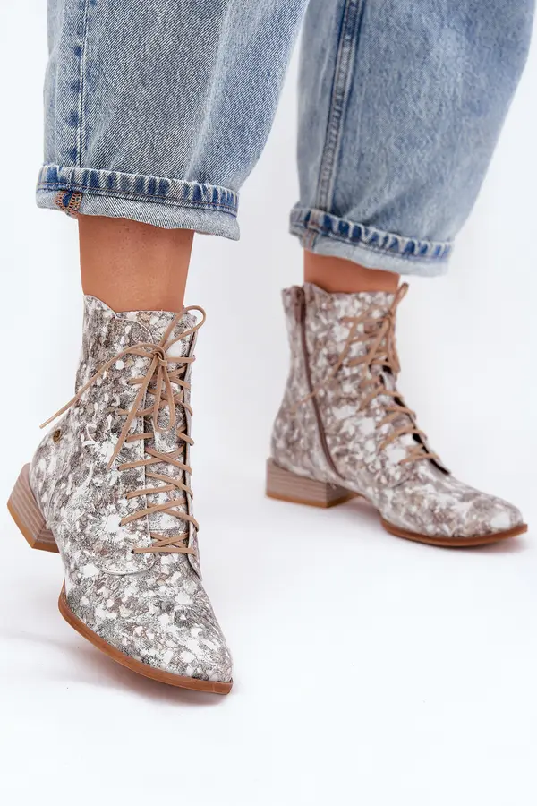 Maciejka Leather Patterned Ankle Boots With Flat Heel Maciejka