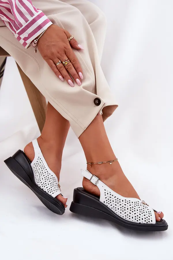 VINCEZA Leather Perforated Women's Sandals On Wedge Vinceza