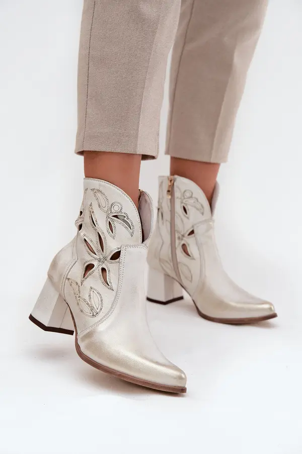 Zazoo Leather Pierced Women's Ankle Boots On Heel Zazoo 3647 Gold Worn