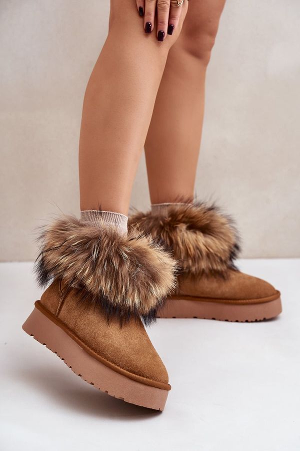 Kesi Leather platform snow boots with Camel Avirisa fur