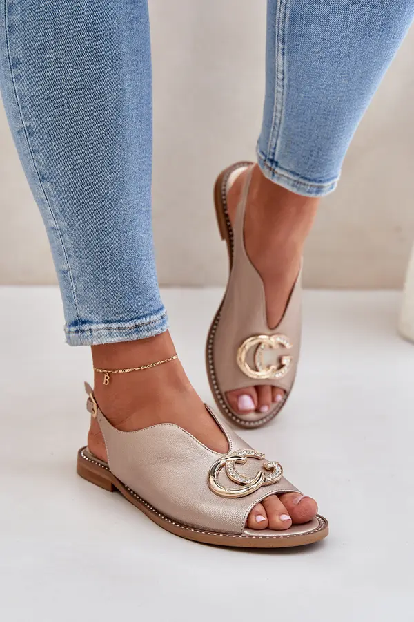 Laura Messi Leather Sandals On Flat Heel With Decoration Laura Messi 2865 Gold