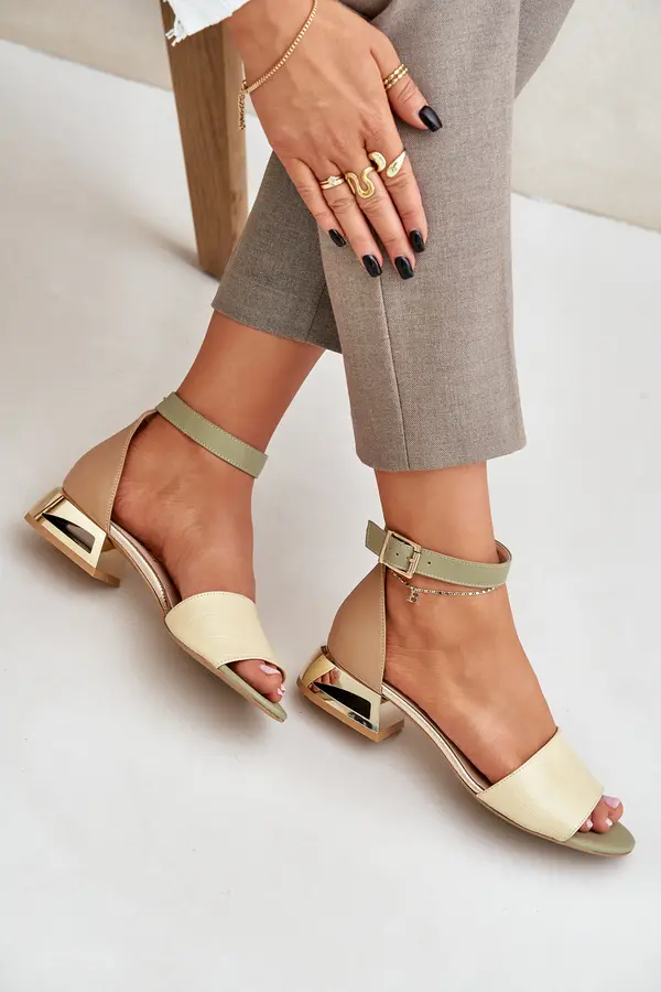Laura Messi Leather sandals on gold heel beige Laura Messi 2143