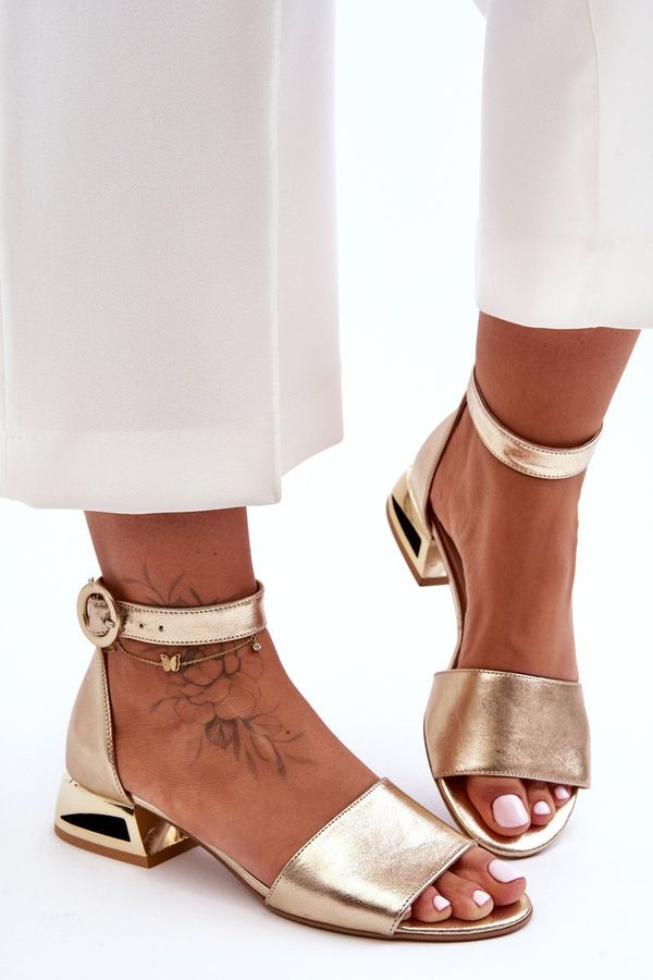 Laura Messi Leather Sandals on Gold Heel Laura Messi 2143 Gold