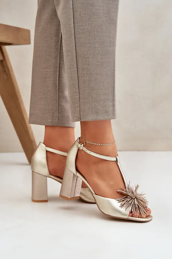 Laura Messi Leather sandals with heel decoration Laura Messi 2758 Gold