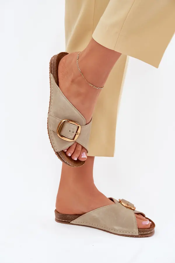 Maciejka Leather Slippers With Gold Buckle Maciejka