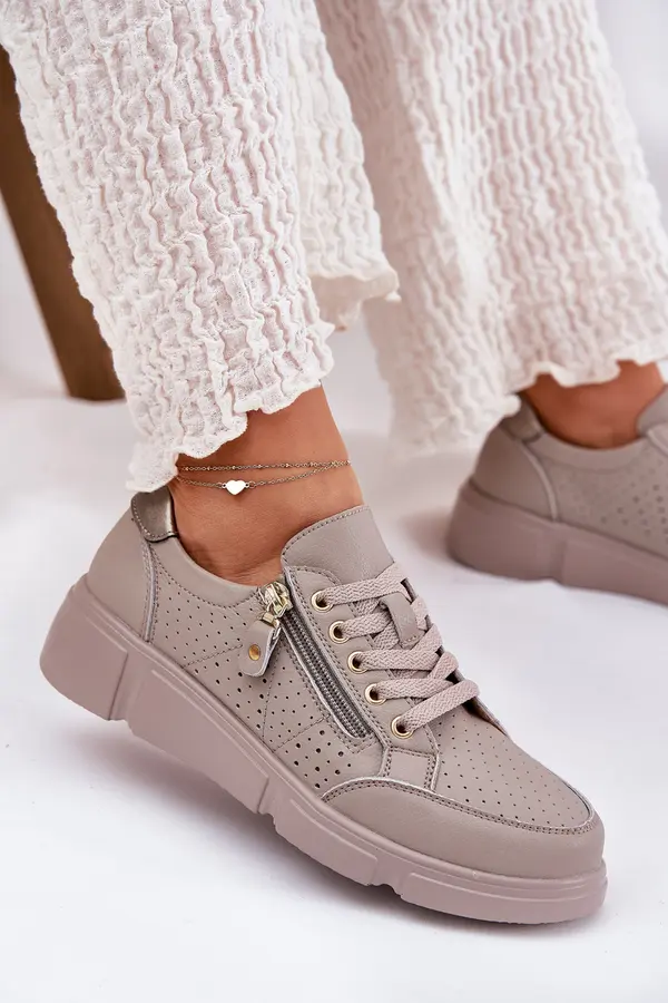 VINCEZA Leather Sports Shoes Sneakers On Platform With Zipper Vinceza