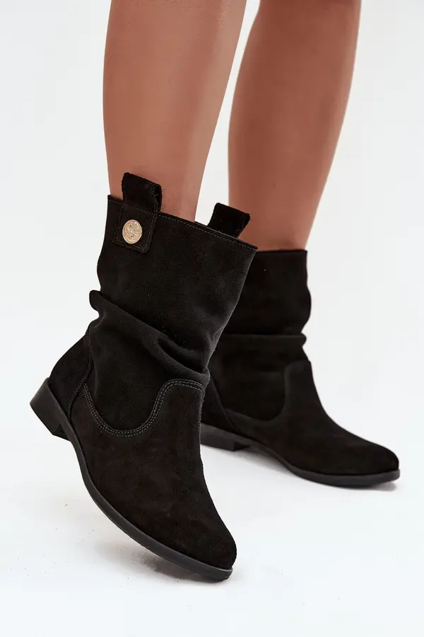 Zazoo Leather Suede Women's Ankle Boots with Gathering Insulated Zazoo 4210 Black